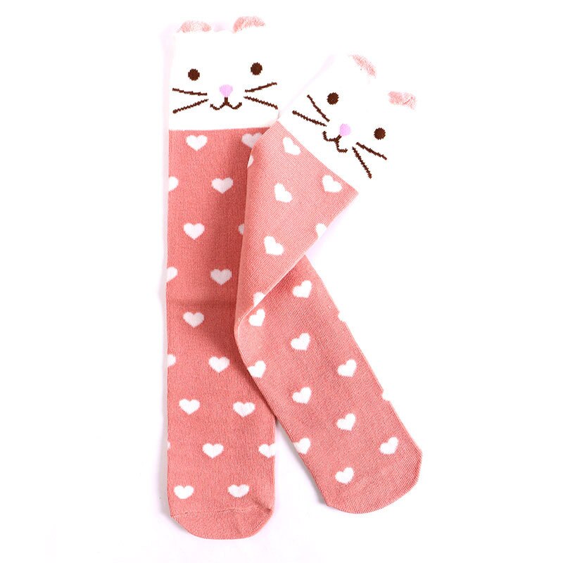 Cute Panda Kids Baby Socks Knee Girl Boy Baby Socks Animal Dot Soft Cotton Socks Striped Children Spring Summer Sock: love cat