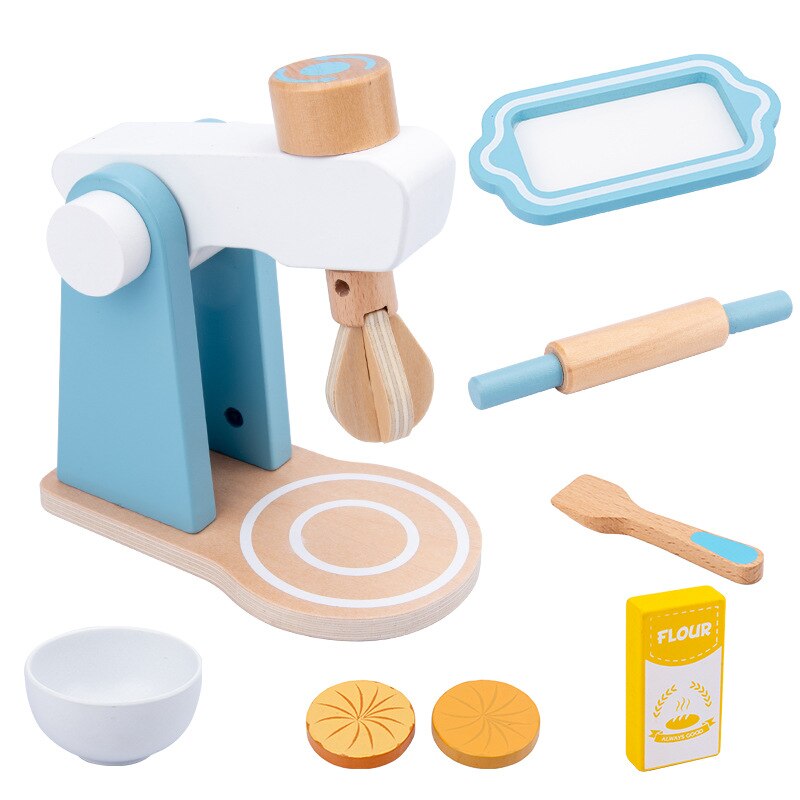 Børn træ foregiver legesæt simulering brødristere brødmaskine kaffemaskine blender bagesæt spil mixer køkken rolle legetøj: Grå