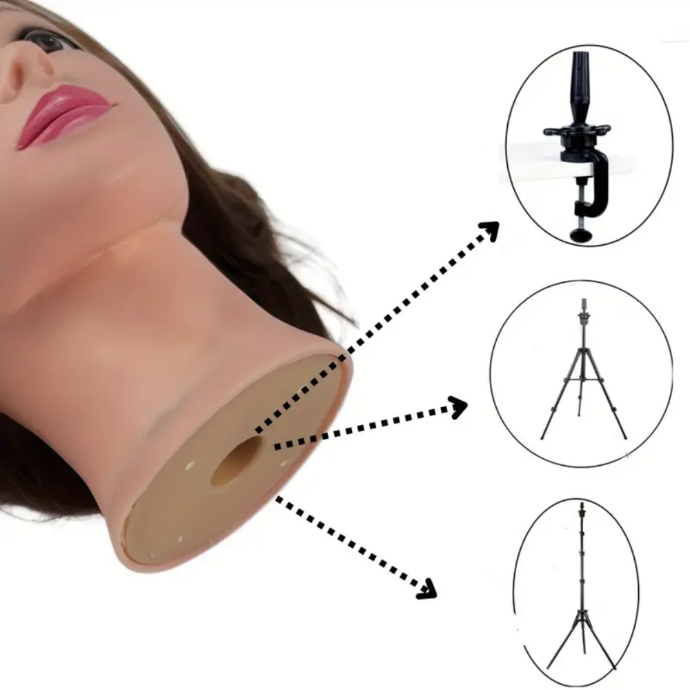 Synthetic Fiber Hairdresser Practice Styling Training Head, Human Model Doll Head, with Free Rubber Band and Hairdressing Tools