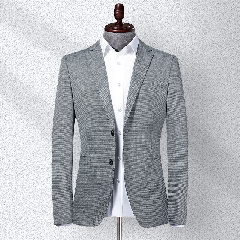 Spring Korean Blazer Jacket Men Knit Stretch Slim Fit Suit Coat Business Casual Single-breasted Blazer Masculino 4xl