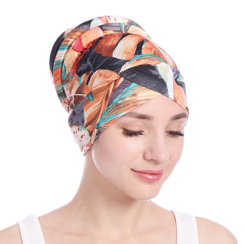 Vrouwen Slaap Zachte Tulband Pre Gebonden Katoen India Chemo Cap Beanie Tulband Hoofddeksels Badmuts