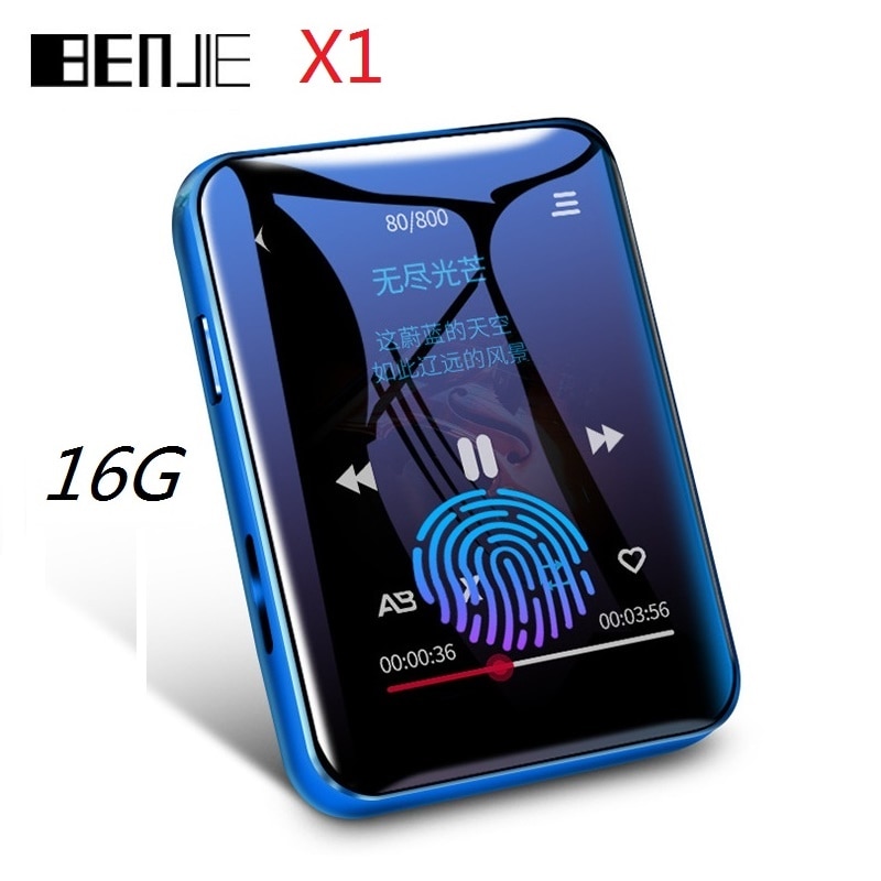 BENJIE X1 reproductor de MP3 Bluetooth 16GB Mini pantalla táctil reproductor de música compatible con Radio FM reproductor de Video E-book incorporado altavoz