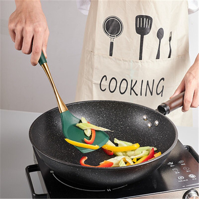 Green Silicone Cooking Tool Stainless Steel Handle Spatula Soup Spoon kitchen tools Home Non-stick Kitchen Untensils kitchenware