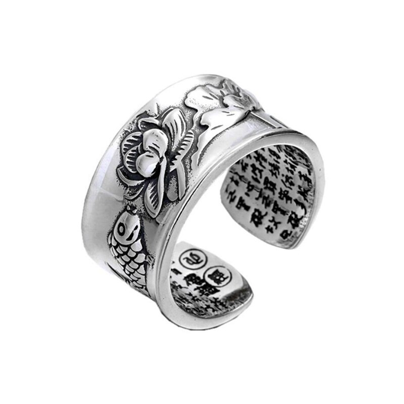 Zool geheugen boeddhisme hart lotus inktvis retro 925 sterling zilver vrouwelijke aanpasbare openingsringen sri 463