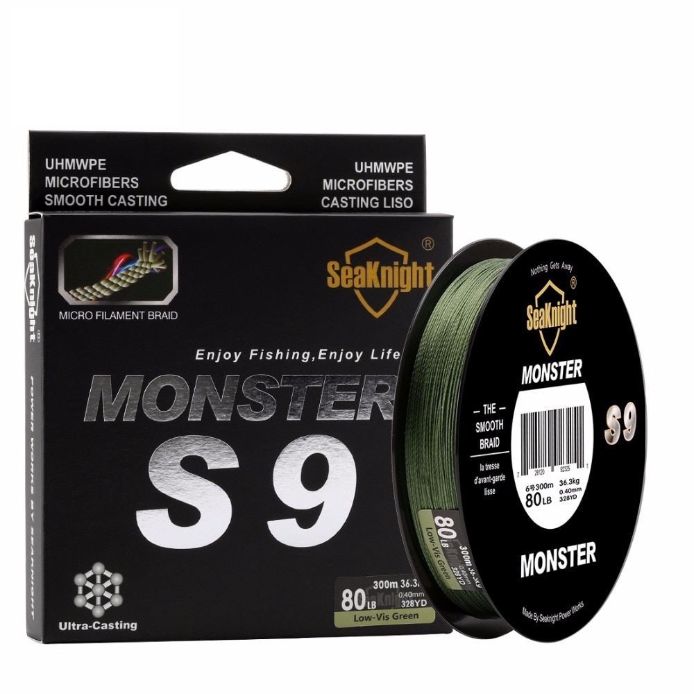 SeaKnight Monster S9 300M Braided Fishing Lines S Spiral Braide Tech. 9 Strands Multifilament PE Green 30LB 40LB 50LB 80LB 100LB