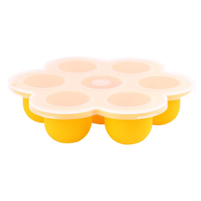 Baby Food Supplement Food Freezer Box Silicone Tray 7 Grid With Clip - On Lid Perfect Storage Container Kids Food Plate: YELLOW