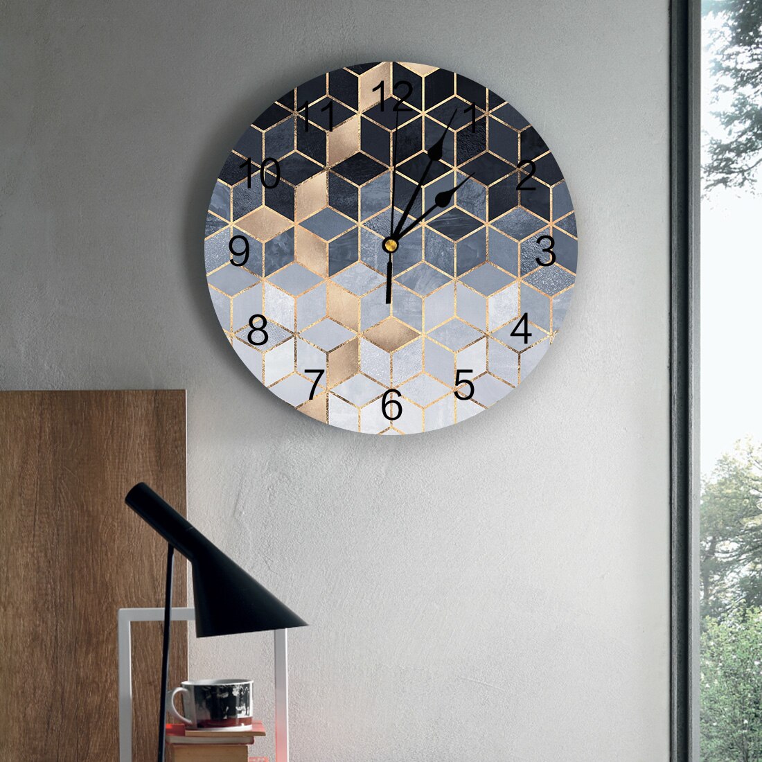 Soft Blue Gradient Cubes Wall Clock Home Decor Bedroom Silent Oclock Watch Wall for Kitchen Living Room Wall Digital Clock