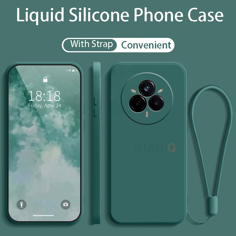 Realme 14 realme 13 realme 12 original strap liquid silicone phone case for oppo realme 14 13 12 11 pro plus lanyard back cover: Aluminium / Blau