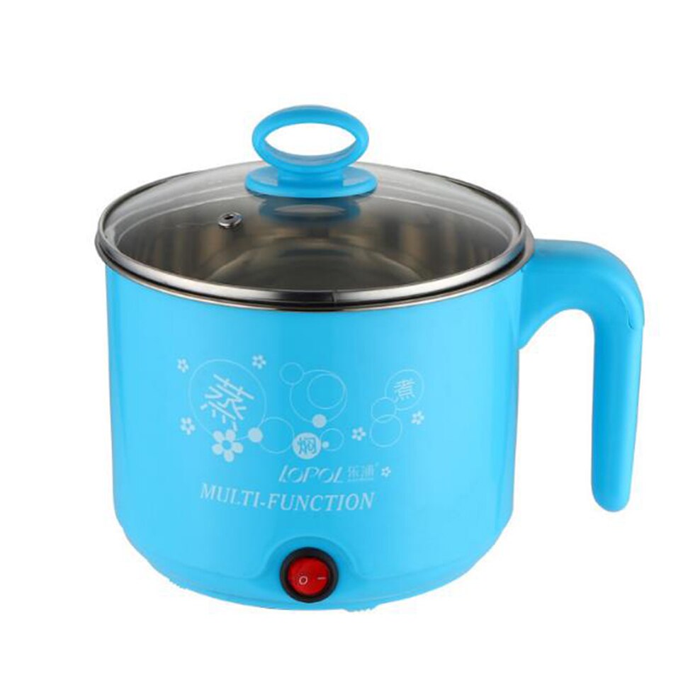 1.6L Electric Heating Pot Mini Multi-Function Electric Cooker Stainless Steel Noodle Pot Kitchen Appliances With Conversion Plug: blue no Steamer