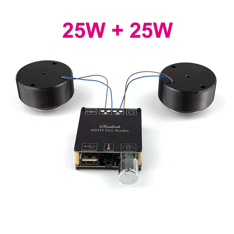 Altavoz de vibración de resonancia con Bluetooth, amplificador de potencia portátil de Audio estéreo, Clase D, Subwoofer, sistema HiFi, bricolaje, 2x25W: Plata