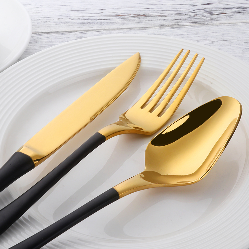 IKXO Juego De Cubiertos Dorados De 16 Piezas De Acero Inoxidable Dorado Para 4 Juego De Vajilla Plateada Con Borde Chapado En Oro Utensilios Para