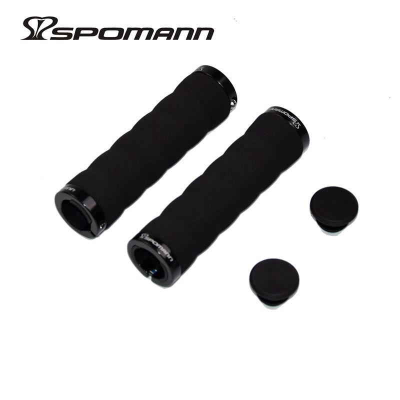 SPOMANN Soft Sponge Cycling Handlebar Grips MTB Road bicycle Alloy Integrated Lockable Grip Manopla Bike Bicicleta Parts 100g: Black