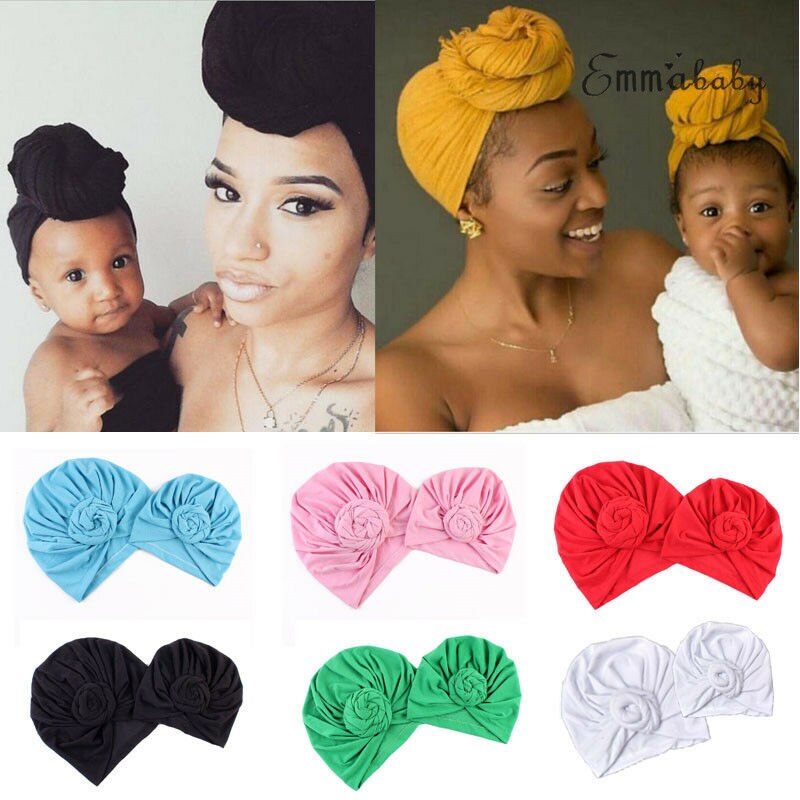 2 uds juego mamá bebé turbante anudado indio sombrero madre niñas niños turbante diadema de pelo de accesorios pañuelo Headwrap diadema