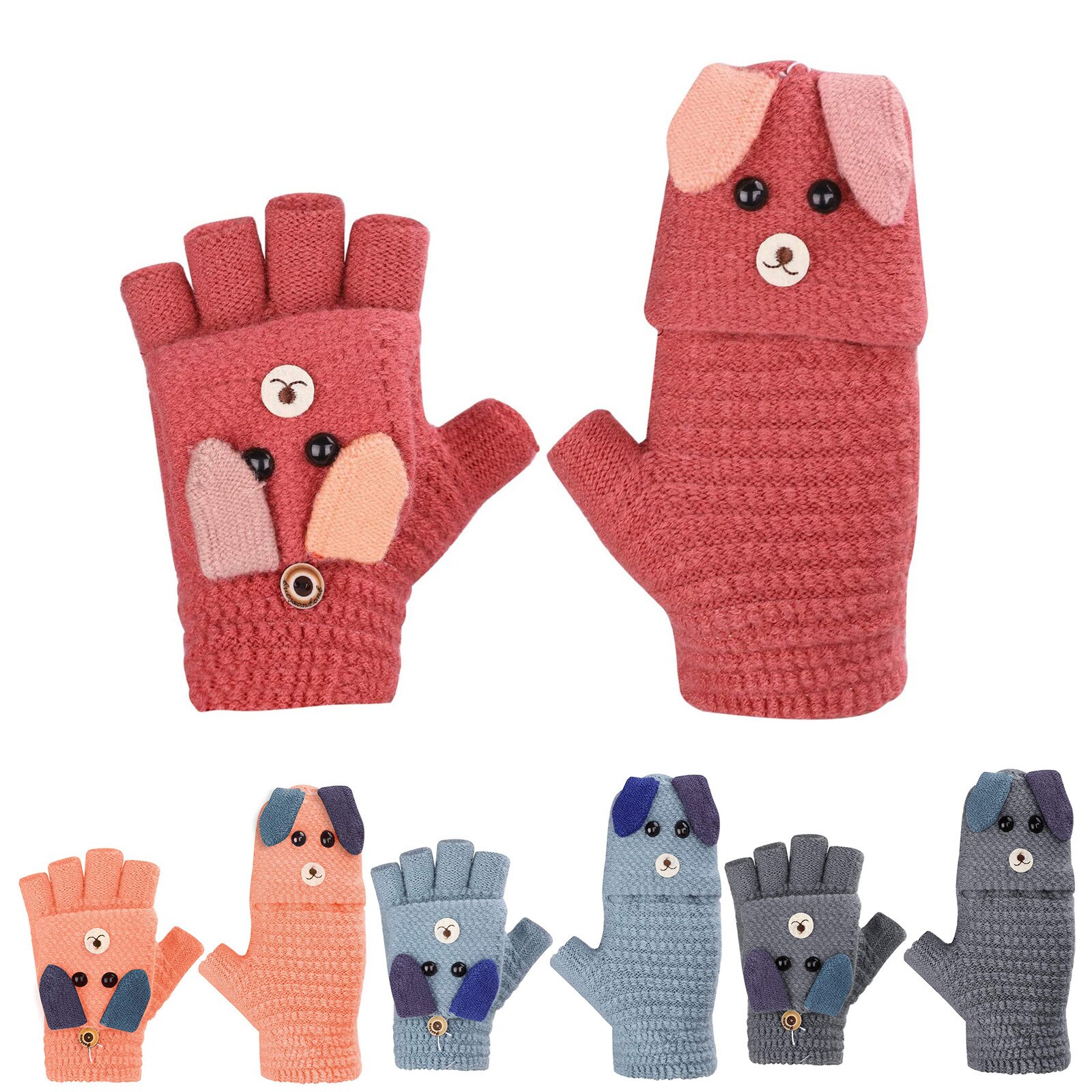 Hotest freundlicher Junge Mädchen Nette Fünf-Gefingert Samt Karikatur Jungen Mädchen Warme Gestrickte Handschuhe Handschuhe