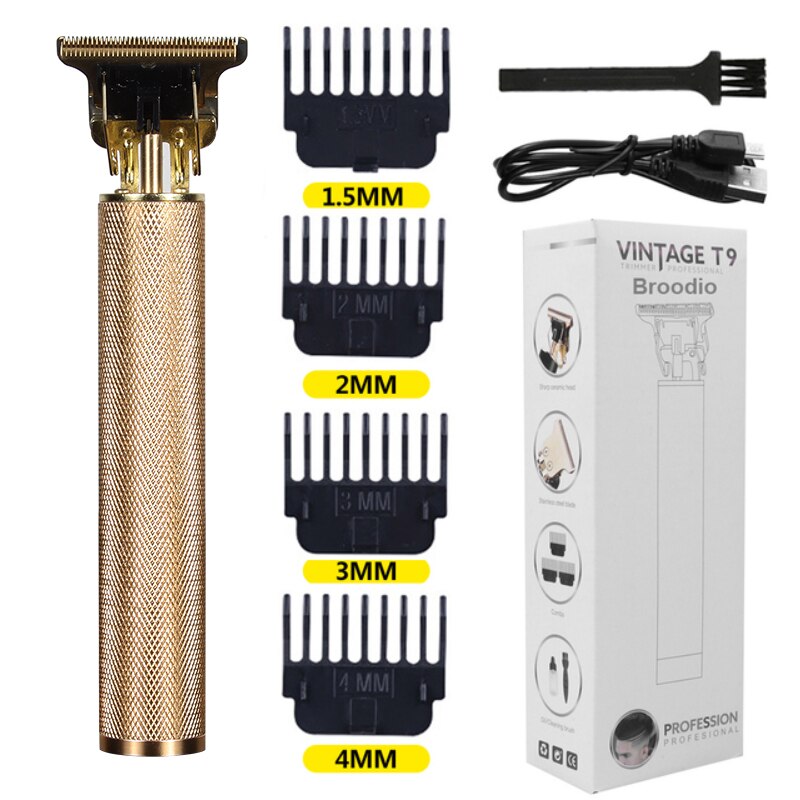 Cortadora de pelo eléctrica T9 para hombre, máquina de corte de pelo con pantalla LCD, recargable por USB, Vintage: M40-Gold