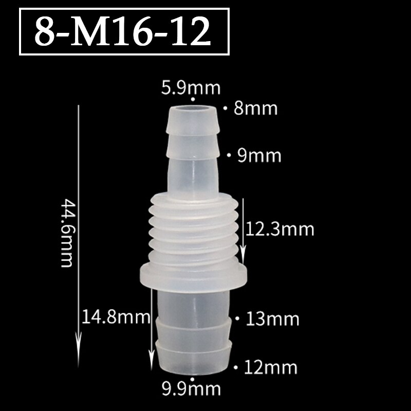10Pcs 8~12mm M14~M16 Thread PP Straight Connectors Aquarium Fish Tank Plastic Pagoda Joints Food Grade Air Pump Hose Nut Adapter: 8-M16-12