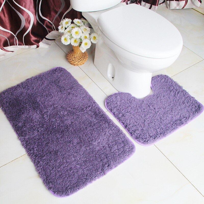 2pcs/Set Lamb Wool Mat Home Bathroom Water Absorption Non-Slip Toilet Floor Mat Plush Rugs Solid Color U-Shaped+Rectangle Carpet