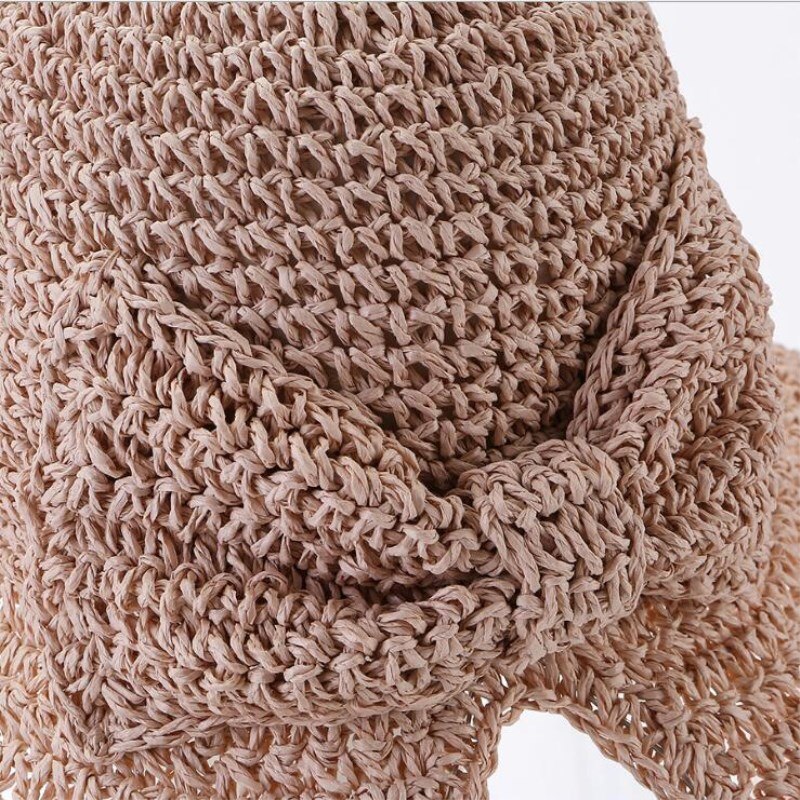 Seioum forælder-barn raffia sløjfe solhat bred sky... – Vicedeal