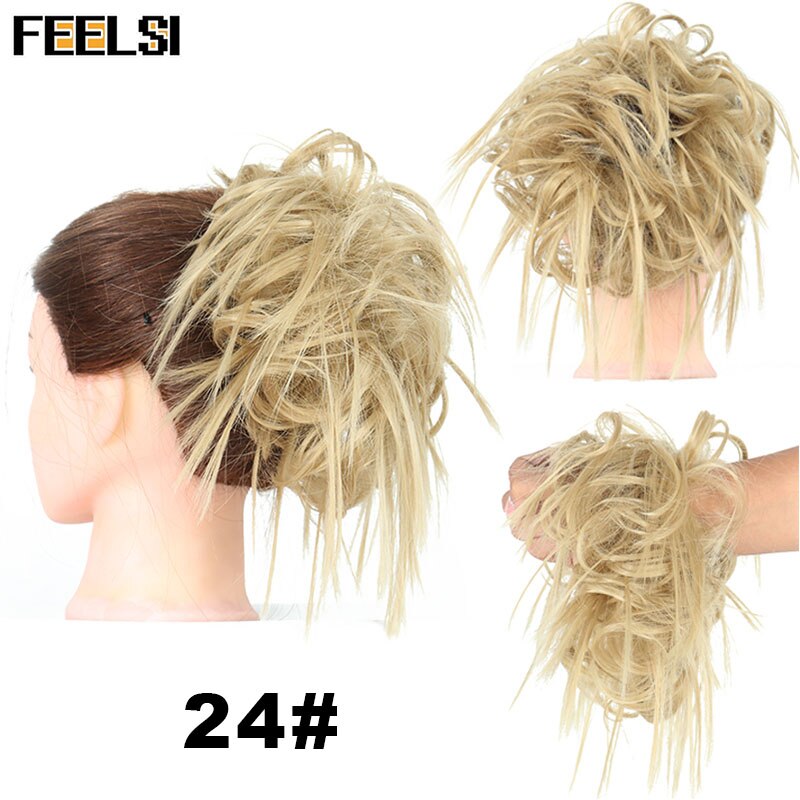 FEELSI 7 Zoll Chaotisch lockige Chignon haar brötchen Elastischen Band Haar brötchen Lockige Scrunchie haar Hochsteckfrisur Abdeckung Synthetische Haarteil für frauen: P1B/27