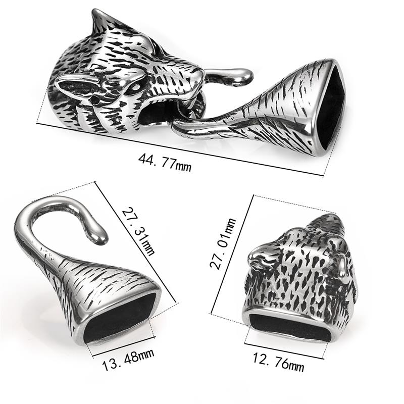 Men Stainless Steel Snake Wolf Head Bracelet Clasps Hooks Hole 8mm 6mm Leather Cord End Caps Cord Connector for Jewelry Findings: 1