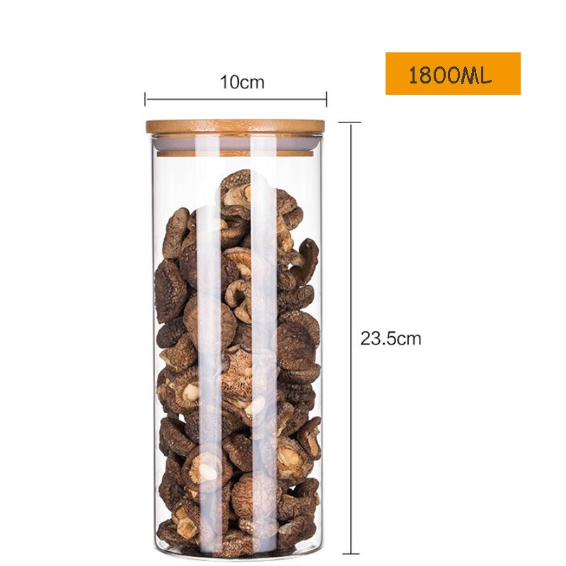 Lufttæt glas opbevaringsglas med bambus låg opbevaring pasta blomst te krydderier snack forseglet glasbeholder krukker til køkken: 1800ml