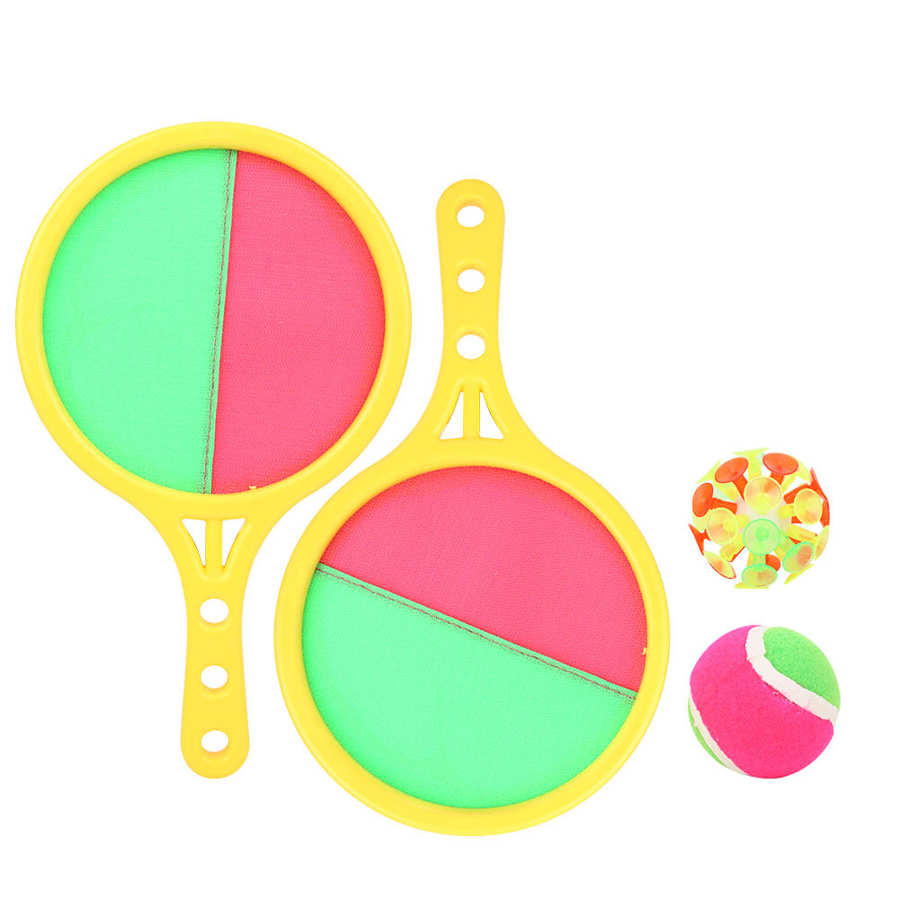 Children Stick Target Racket 2 in 1 Sucker Ball Set Handle Parent-child Throw Catch Toy Catching Ball Racket Set Racquet Sports