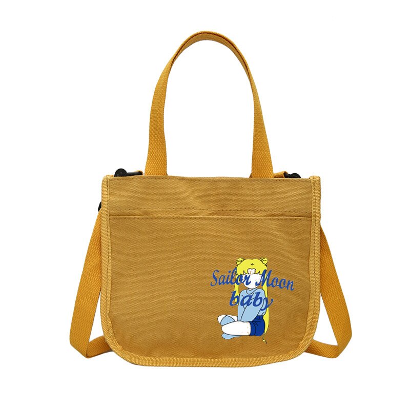 Delle donne sailor moon portatile borsa di tela Sacchetti di spalla di stile semplice Giapponese Casual Tote sacchetto esterno Delle Signore Borse per la Spesa: 15