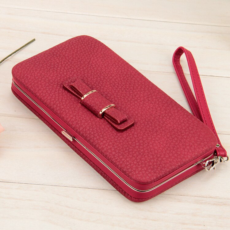 Femmes chaudes portefeuille femme longue sac à main en cuir moraillon sacs à main avec sangle téléphone porte-cartes grande capacité dames portefeuilles embrayage Carteras: Style-3 Wine red