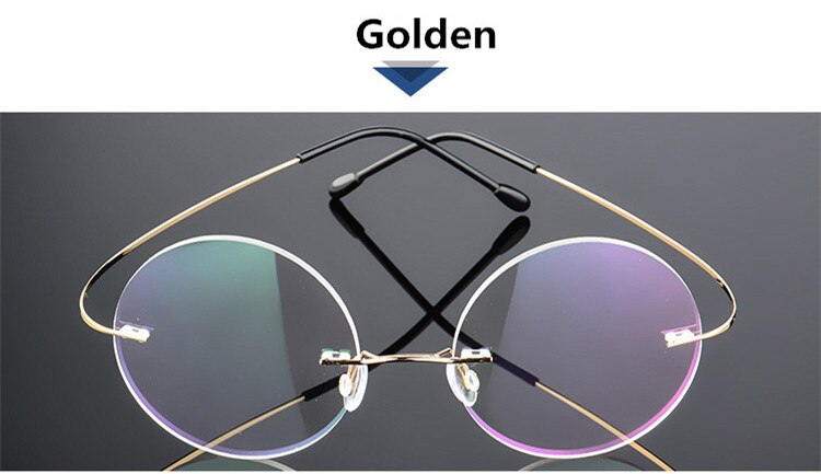 Steve Jobs Star Style Ultra-light Memory Titanium Wired Rimless Round Myopia Eyeglasses Optical Glasses Frame Men Women Eyewear: C5 Golden