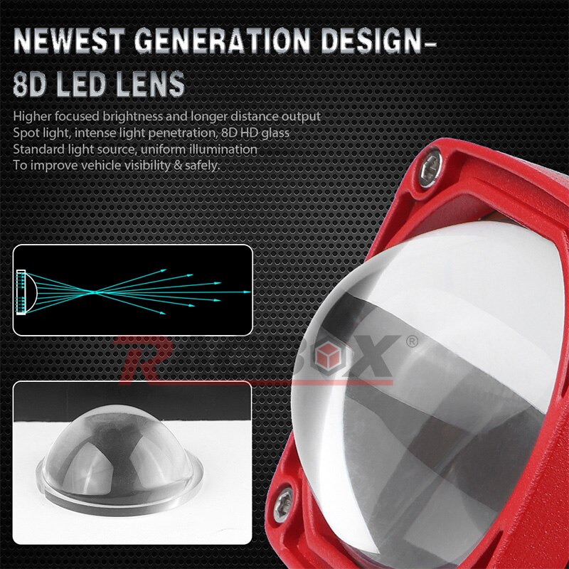 4 Stuks Led Verlichting 8D Rijden Lamp Breed Driving Beam Met Len 6000K 12V 24V voor Motorfiets Auto Boot Atv Utv Offroad