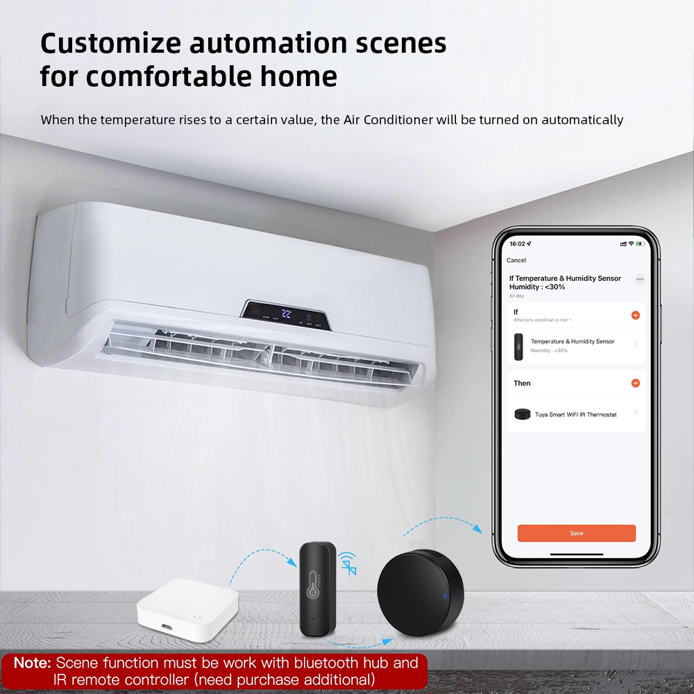 Bluetooth Temperature and Humidity Sensor Indoor Humidity Sensor Battery Powered Tuya APP Monitoring with A String