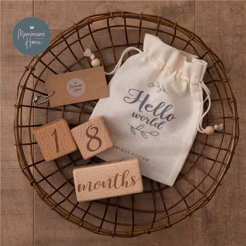 Baby Fotografie Milestone Blok Gedenkteken Maandelijkse Pasgeboren Herdenkingsmunt Kaart Houten Bijtring Baby Fotografie Props Speelgoed