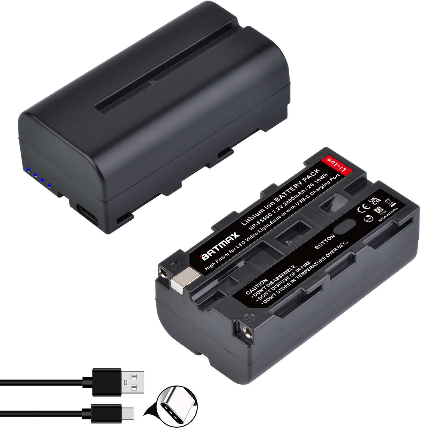 2800 mah innebygd usb-c ladeport batteri for np -f330 np-f530 np f550 np-f570 np-f750 led videolampe fotograferingsbelysning: Svart