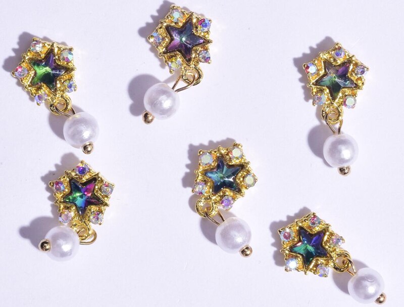 10-16mm 10pcs Zircon Nail Charms Pierced Fingernail Jewelry 14 Styles of Charms Pearl L-Long Reusable nail nail charms: JE418-10pcs