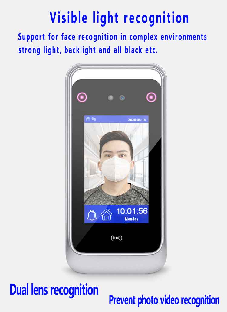 Dynamic face recognition can work at strong direct light 1MP camera TCP/WIFI Access Control 2000 face 4.3 inch touch Screen