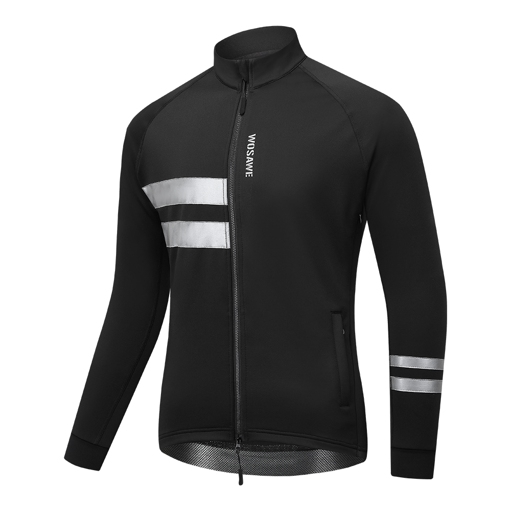 WOSAWE Men's Cycling Jacket Winter Bike Jackets Thermal Fleece Windproof Water repellent Bicycle Clothes Reflective with YKK zip: M / black