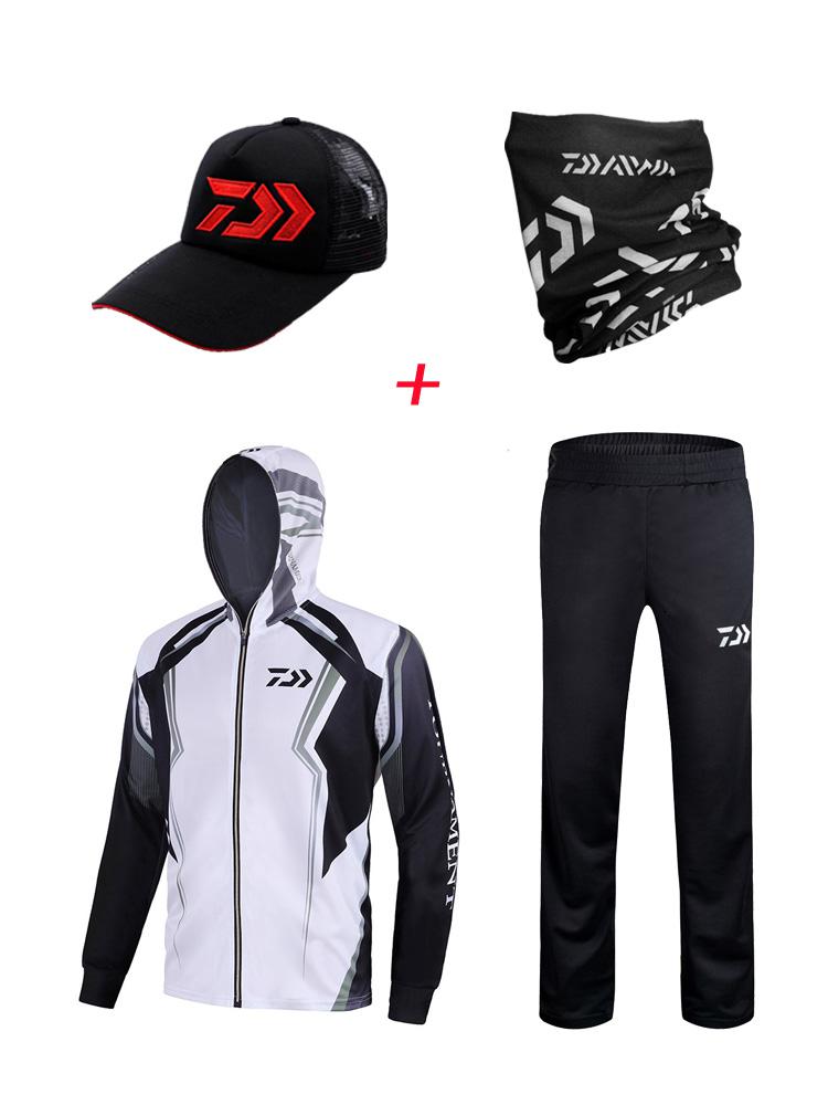 neue Sommer Angeln Kleidung schnell-trocken Angeln Shirt Atmungsaktive draussen-sportbekleidung Anti-Uv Wandern Angeln Kleidung Anzug 4 Pac: Weiß / M