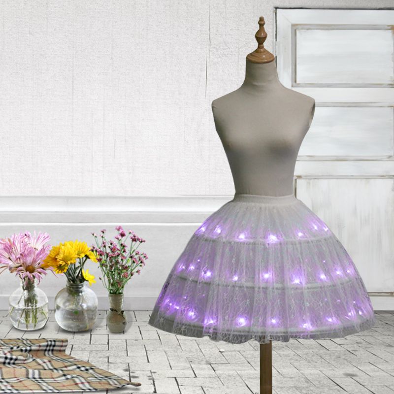 Femmes Lolita Cosplay Tulle jupe lumière LED réglable Up 3 cerceaux danse jupon