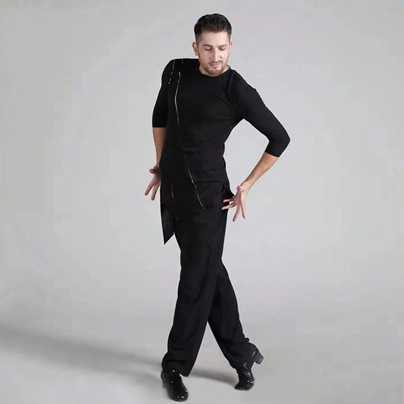 Zwarte Latin Dance Kleding Mannen Praktijk Kleding T-shirt Voor Mannelijke Charleston Kostuum Salsa Ballroom Competition Dans Tops BI422
