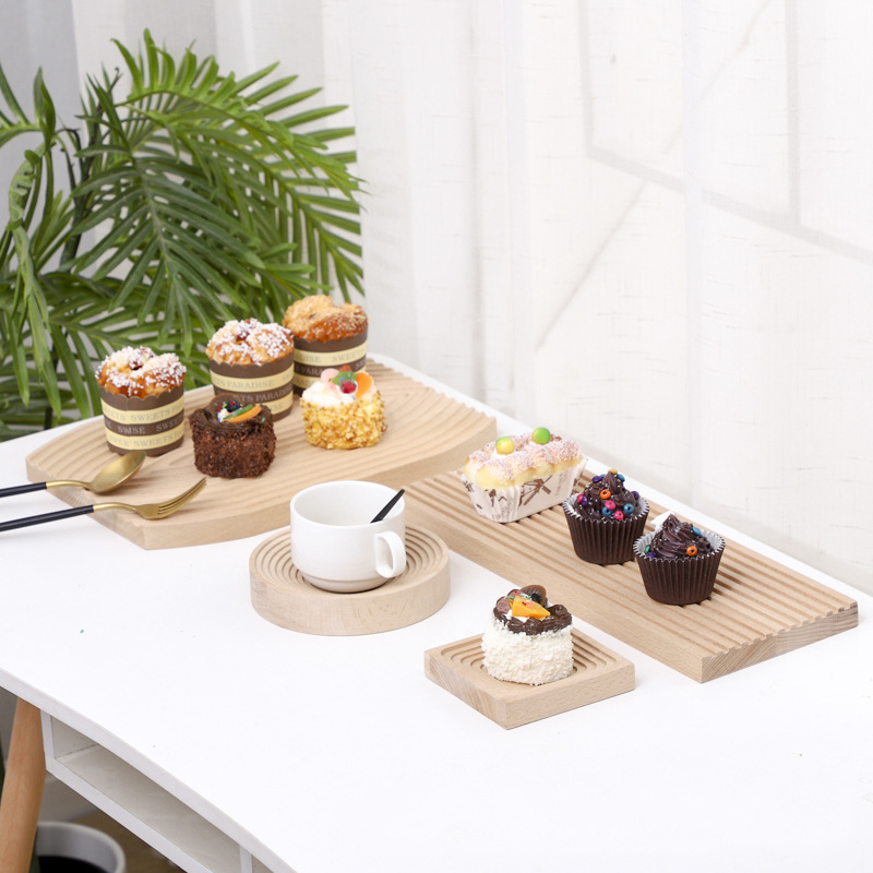 Nordic Water Ripple Breadboard Tray Wooden Cake Dessert Rack Afternoon Tea Dessert Plate Home Storage Food Tray Cutting Board