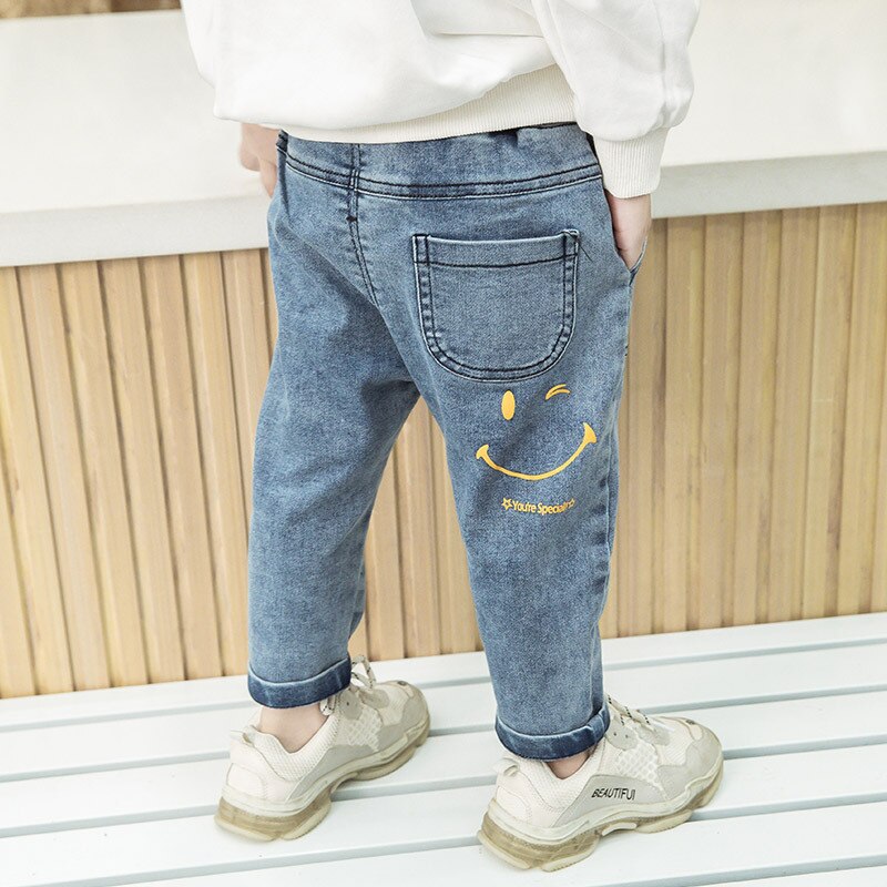 1-7T enfant en bas âge enfant jean pour garçons automne hiver pantalon Denim pantalon Gentleman Streetwear sourire imprimer mignon bas