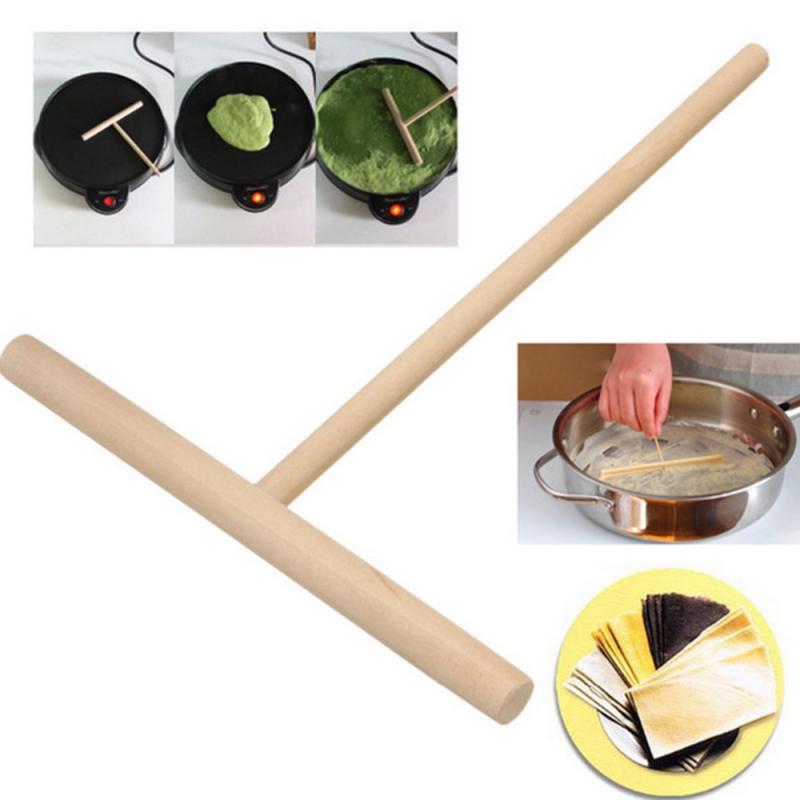 1 stücke Praktische T bilden Krepp Hersteller Pfannkuchen Teig Treuer Stock Holz DIY Chinesischen crepes omelett Kuchen Werkzeuge Gestell Spreader