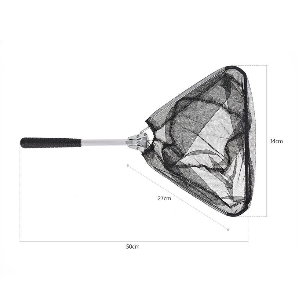 Aluminum Alloy Triangle Fishing Net Foldable Fish Landing Net Mini Collapsible Fish Catching Landing Net (50cm, Black)