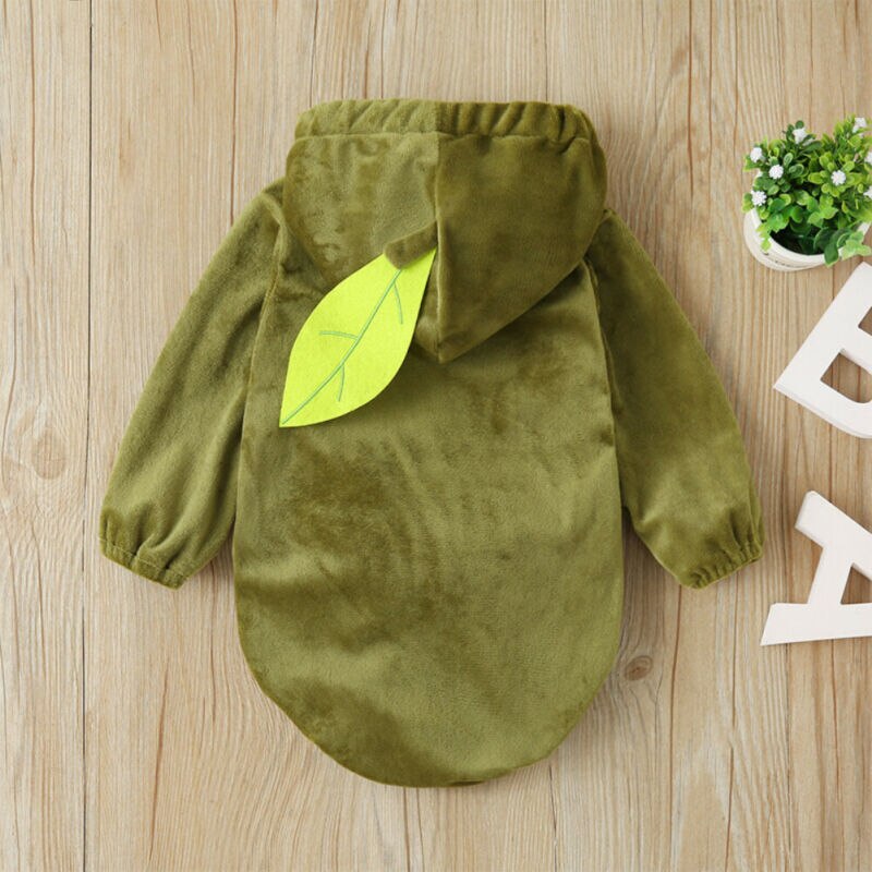 Crianças do bebê meninas meninos roupas de manga longa abacate bodysuit hoodies zíper veludo geral outfits verde uma peça terno