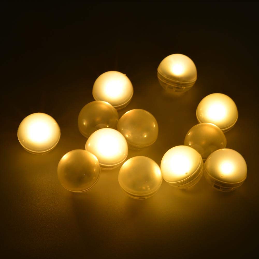 Lote de 12 unidades de luces LED sumergibles con bolas flotantes, luces subacuáticas multicolores a prueba de agua IP68 para jarrón, pecera, bodas y Navidad: Color blanco cálido