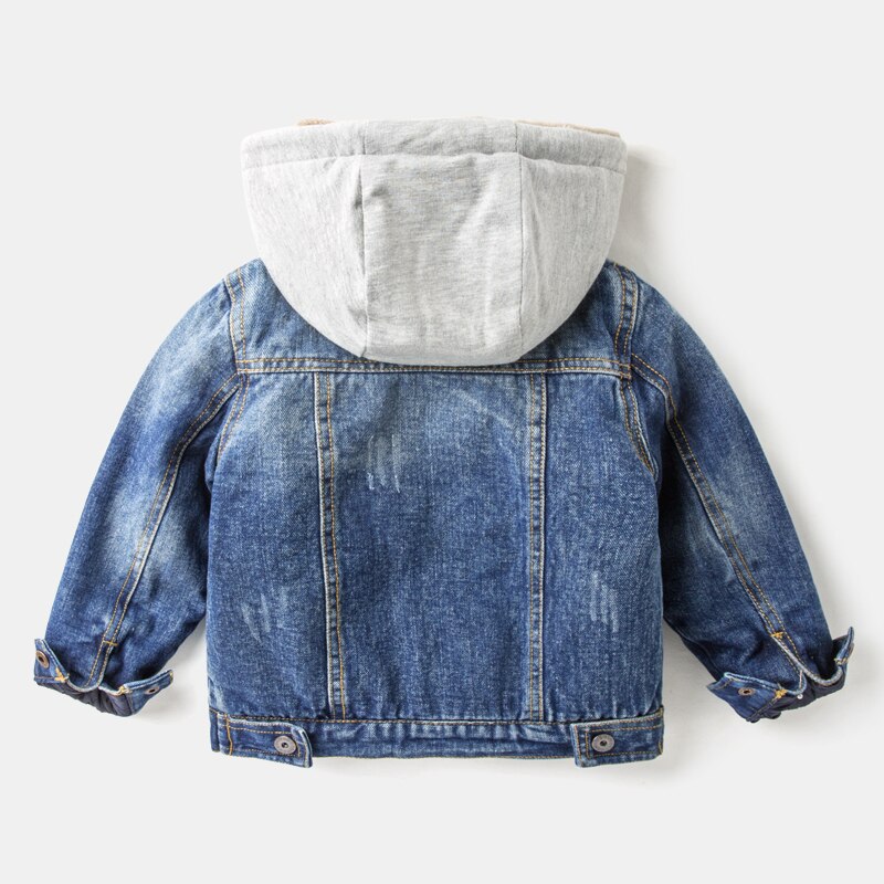 Boys'Autumn and Winter Jeans Jacket with Fleece Thickening Children's Winter Dress Westernized Boys' Jacket