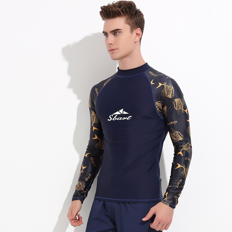 Rash Guard-Camisa de manga larga con protección solar UV para hombre, playera básica para surfear, playera atlética de compresión con estampado