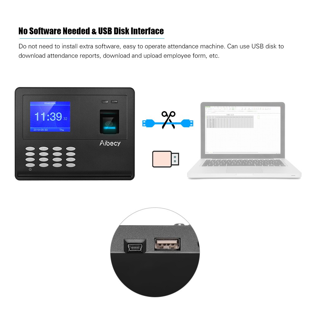 Aibecy Biometrische Fingerprint Passwort Zeit Attendace Maschine Mitarbeiter Überprüfung-in Zeit Uhr Recorder Reader