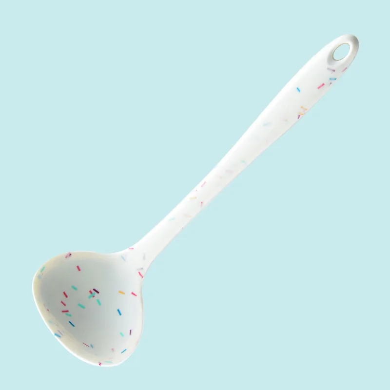 Color Dot Silicone Kitchenware Long Handle Soup Spoon Colander Frying Spatula Egg Beater Household Baking Cooking Tools: green