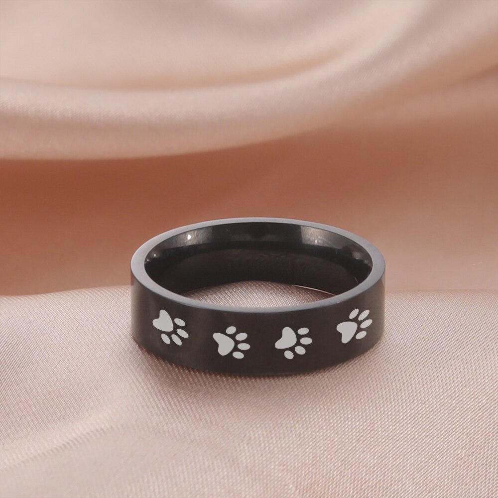 Skyrim Stainless Steel Dog Footprints Rings for Men Women Cute Animal Paws Finger Rings Jewelry Birthday Friends: 7 / Chocolate Color / Light Yellow Gold Color